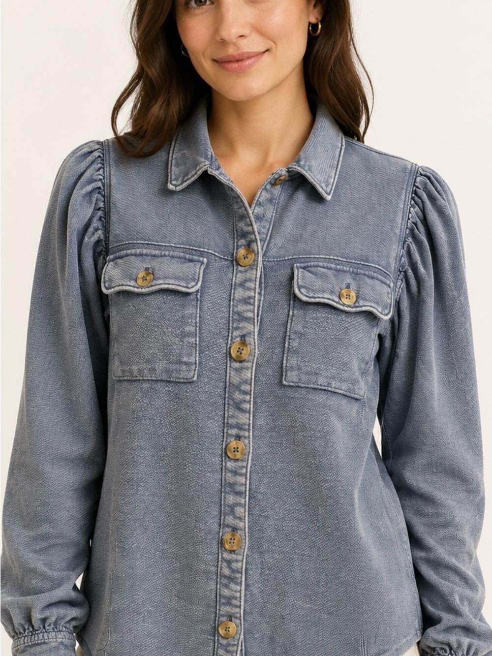 Pilcro women’s Washed  Blue Shacket/Shirt XS Puff Sleeve